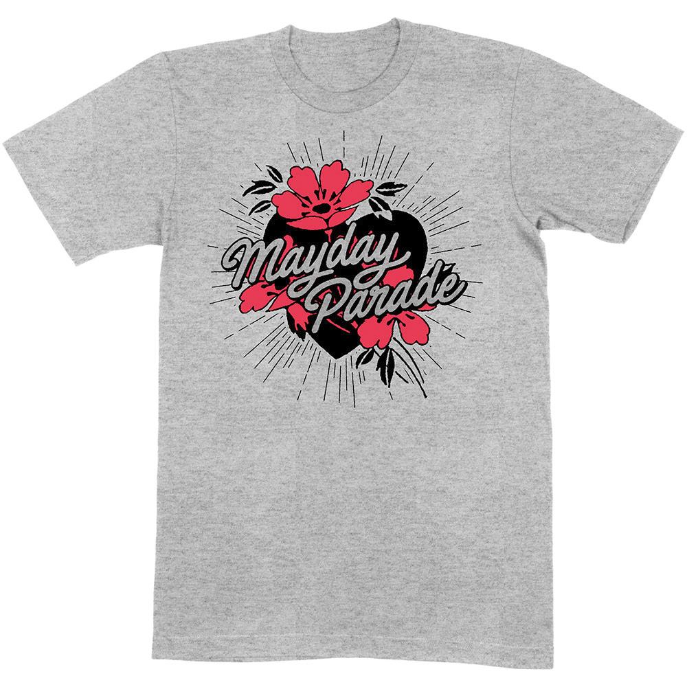 Mayday Parade - Heart And Flowers Mens Tshirt - Grey